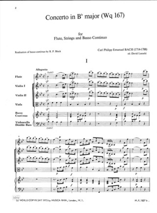 Flötenkonzert B-Dur Wq 167 (BACH CARL PHILIPP EMMANUEL)