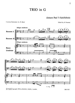 Triosonate In G (SCHIFFELHOLTZ JOHANN PAUL)