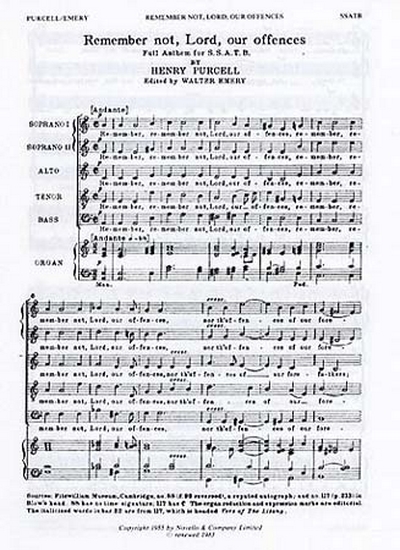 Format Purcell Remember Not, Lord, Our Offences SSATB (PURCELL HENRY)