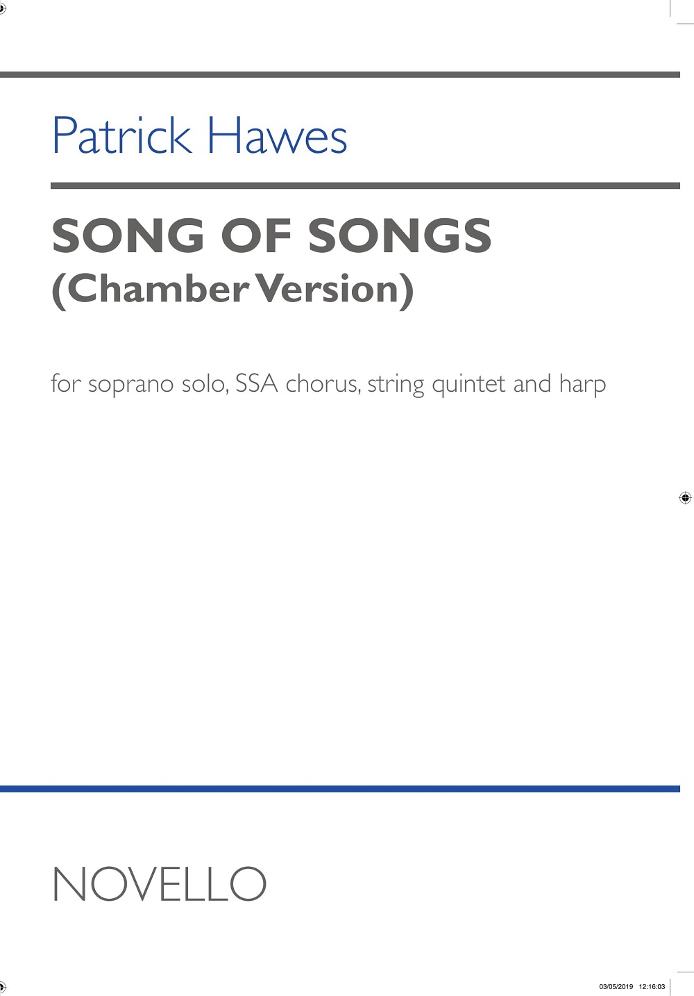Song Of Songs (Ssa Chamber Version) (HAWES PATRICK)