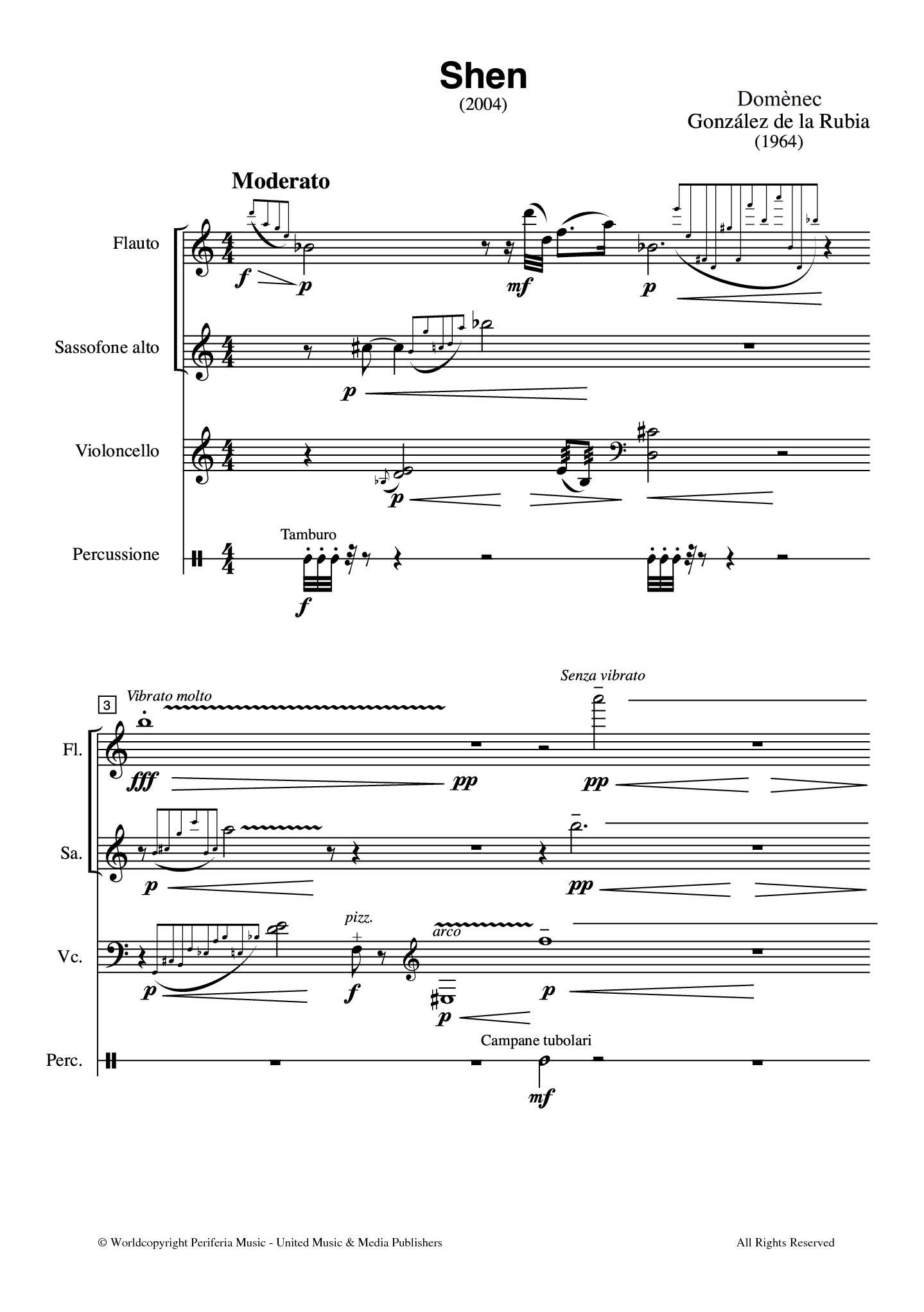 Shen for Flute, Alto Saxophone, Cello and Percussion (GONZALEZ DE LA RUBIA DOMENEC)