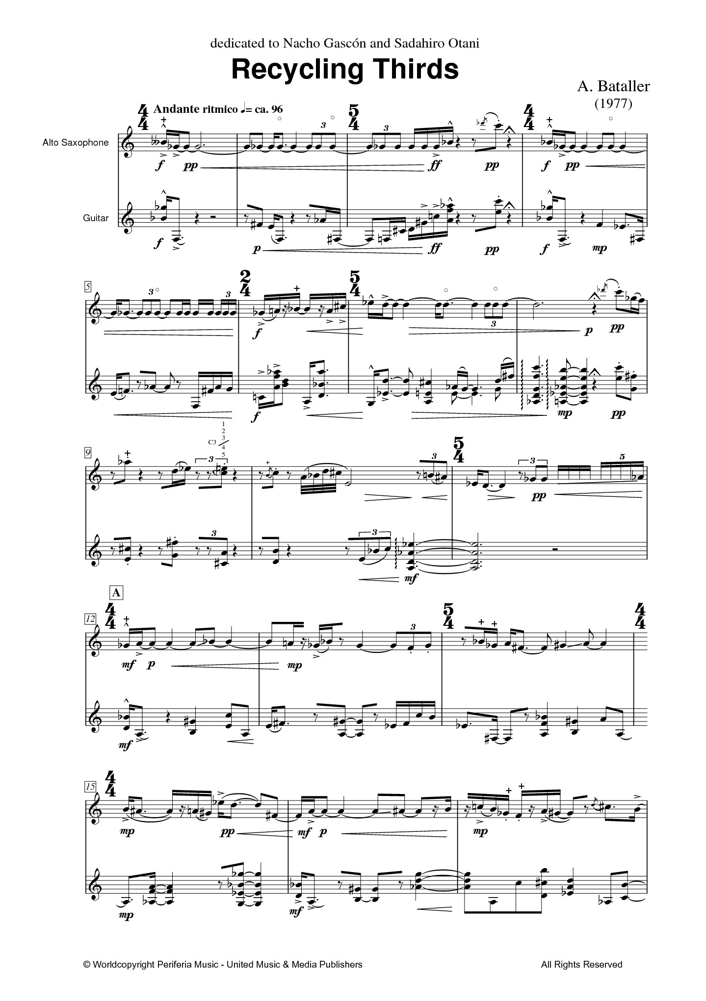 Recycling Thirds for Alto Saxophone and Guitar (BATALLER ARNAU)