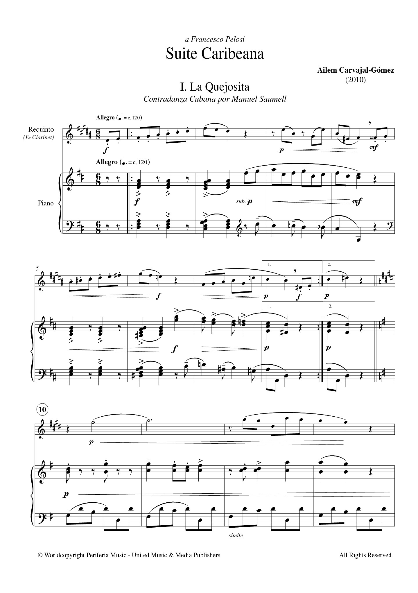 Suite Caribeana for E-flat Clarinet and Piano (CARVAJAL-GOMEZ AILEM)
