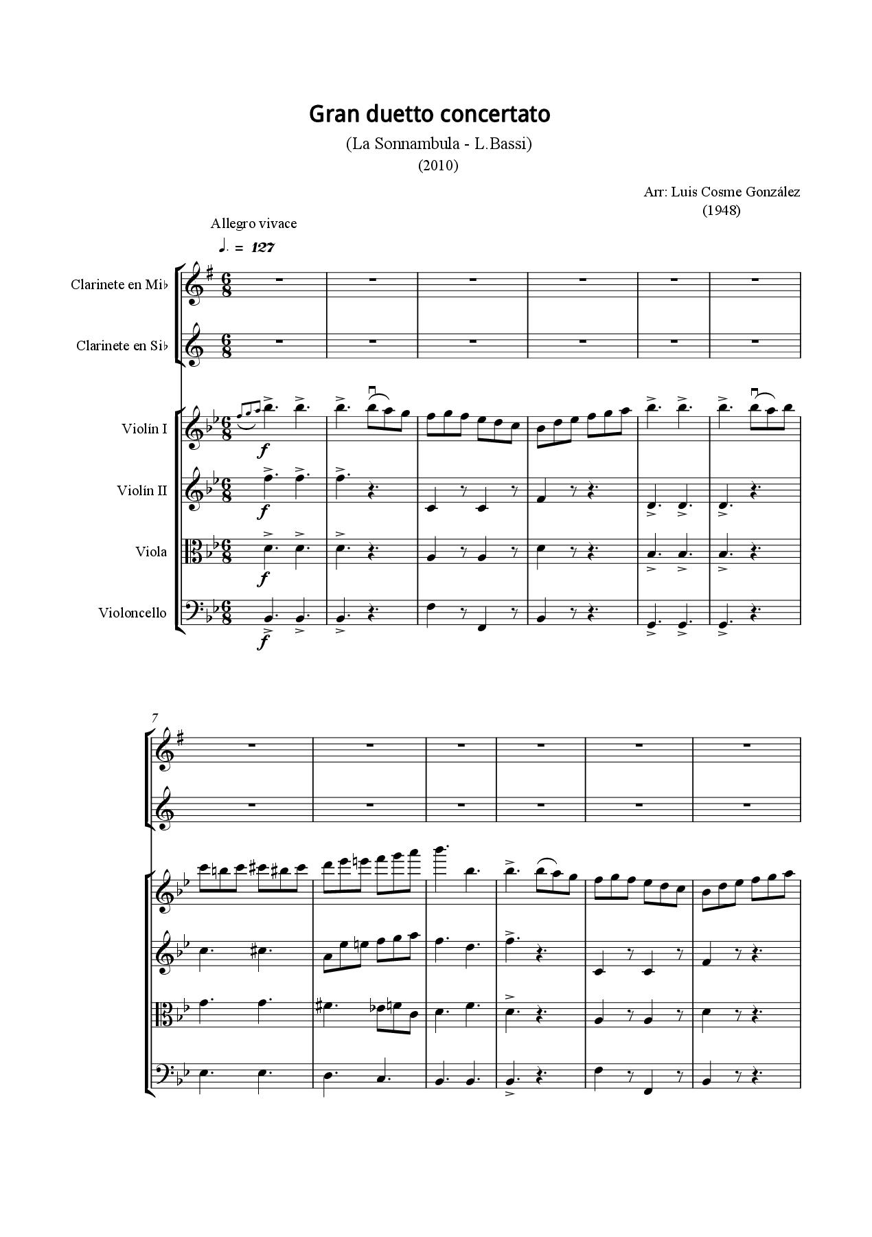 Gran Duetto Concertato for Eb Clarinet, Bb Clarinet and String Quartet (BASSI LUIGI)