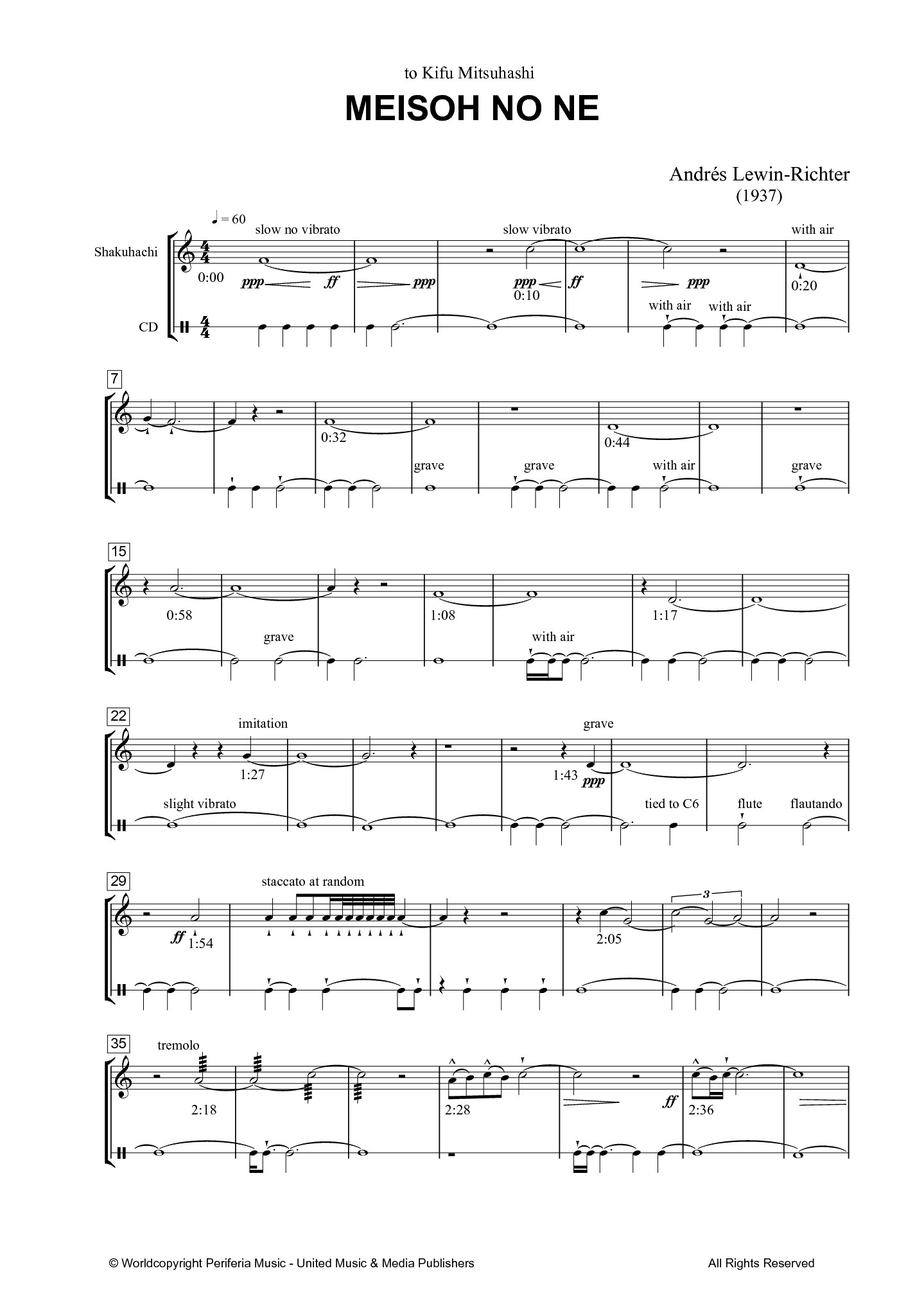 Meisoh no ne for Shakuhachi and Tape (LEWIN-RICHTER ANDRES)