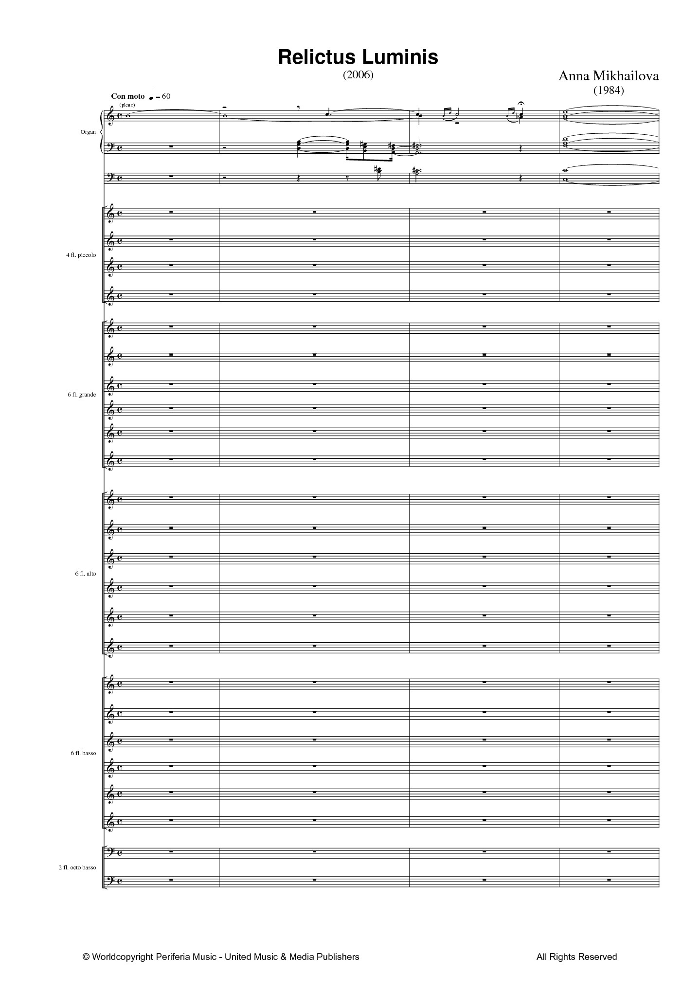 Relictus Luminis for Organ and Flute Orchestra (MIKHAILOVA ANNA)