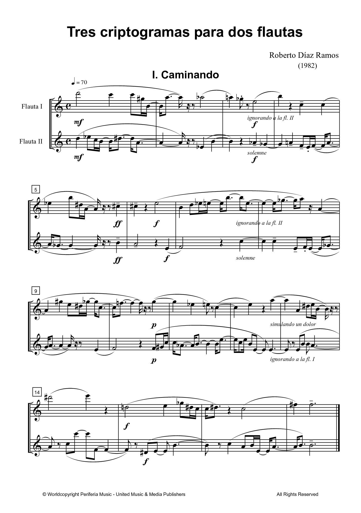 Tres criptogramas for Flute Duet (DIAZ RAMOS ROBERTO)