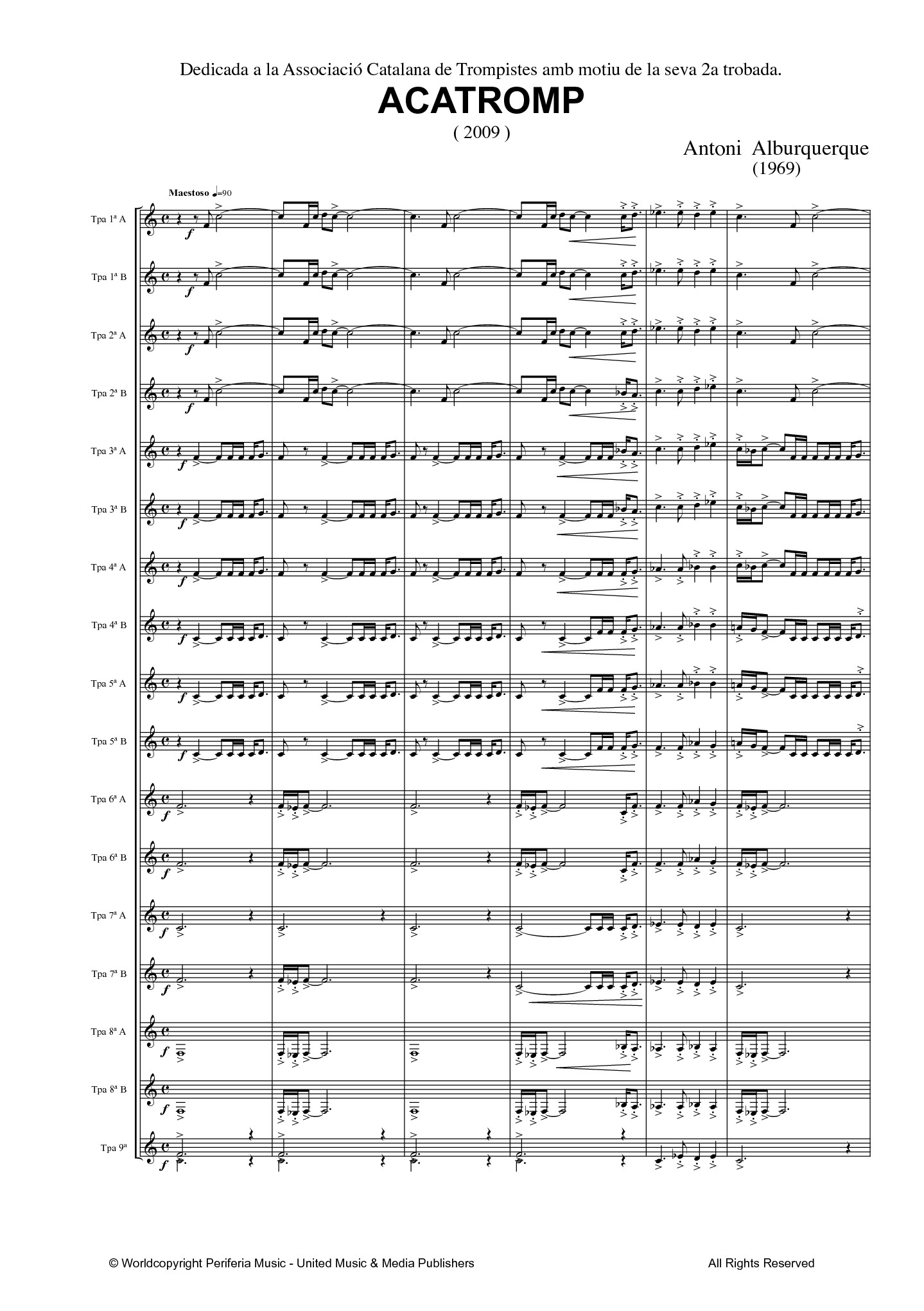 Acatromp for Horn Ensemble (ALBURQUERQUE ANTONI)