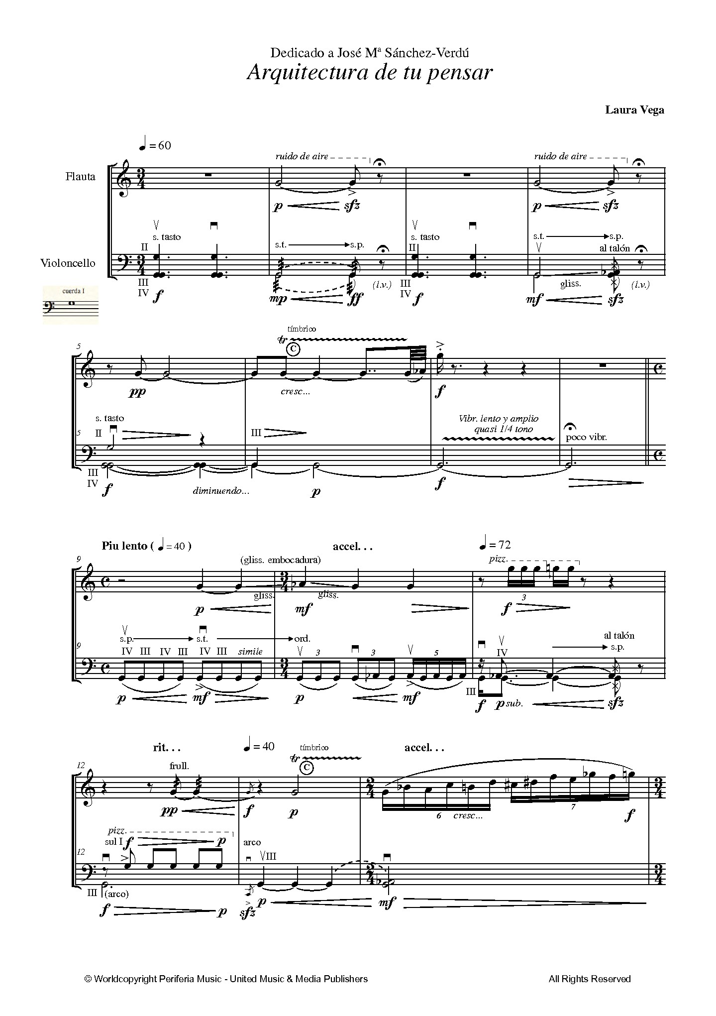 Arquitectura de tu pensar for Flute and Cello (VEGA LAURA)