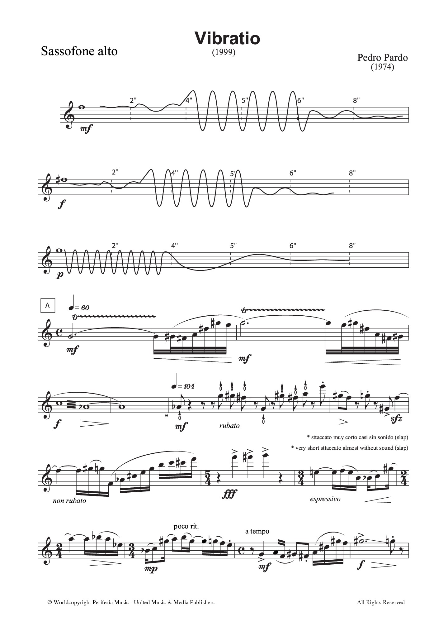 Vibratio for Alto Saxophone Solo (PARDO PEDRO)