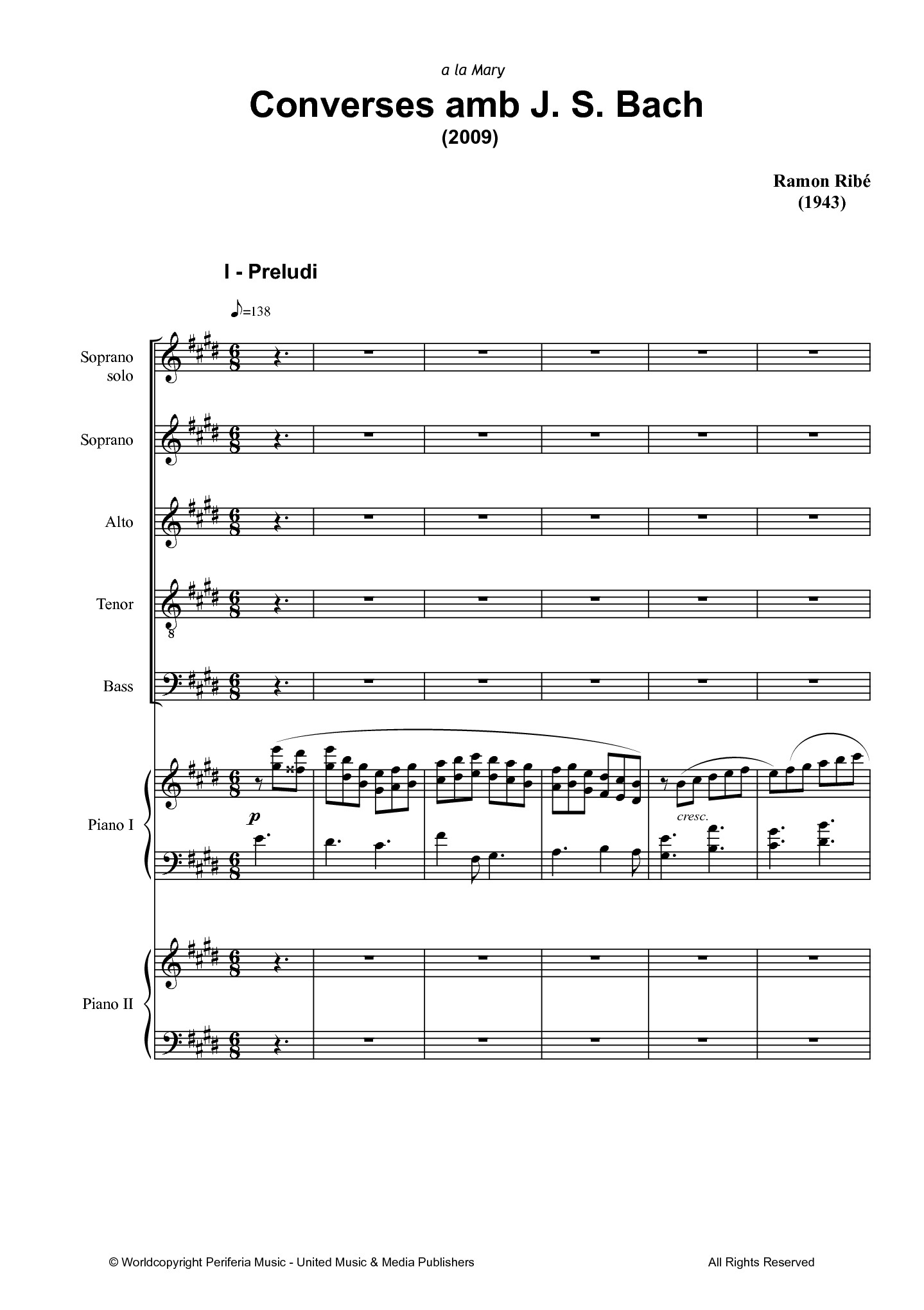 Converses amb J. S. Bach for Mixed Choir (SATB) and Two Pianos