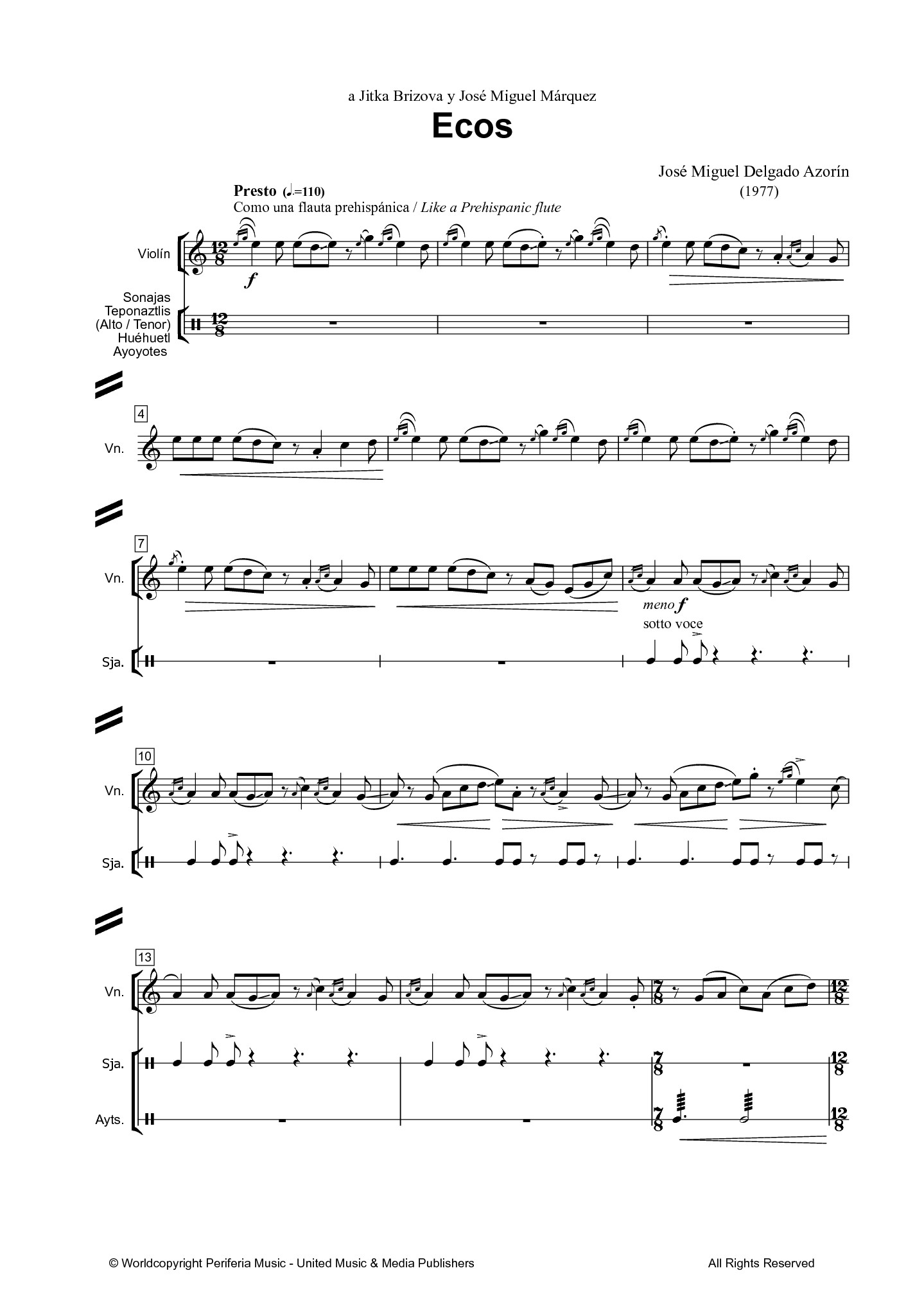 Ecos for Violin and Prehispanic Percussions (DELGADO AZORIN JOSE MIGUEL)