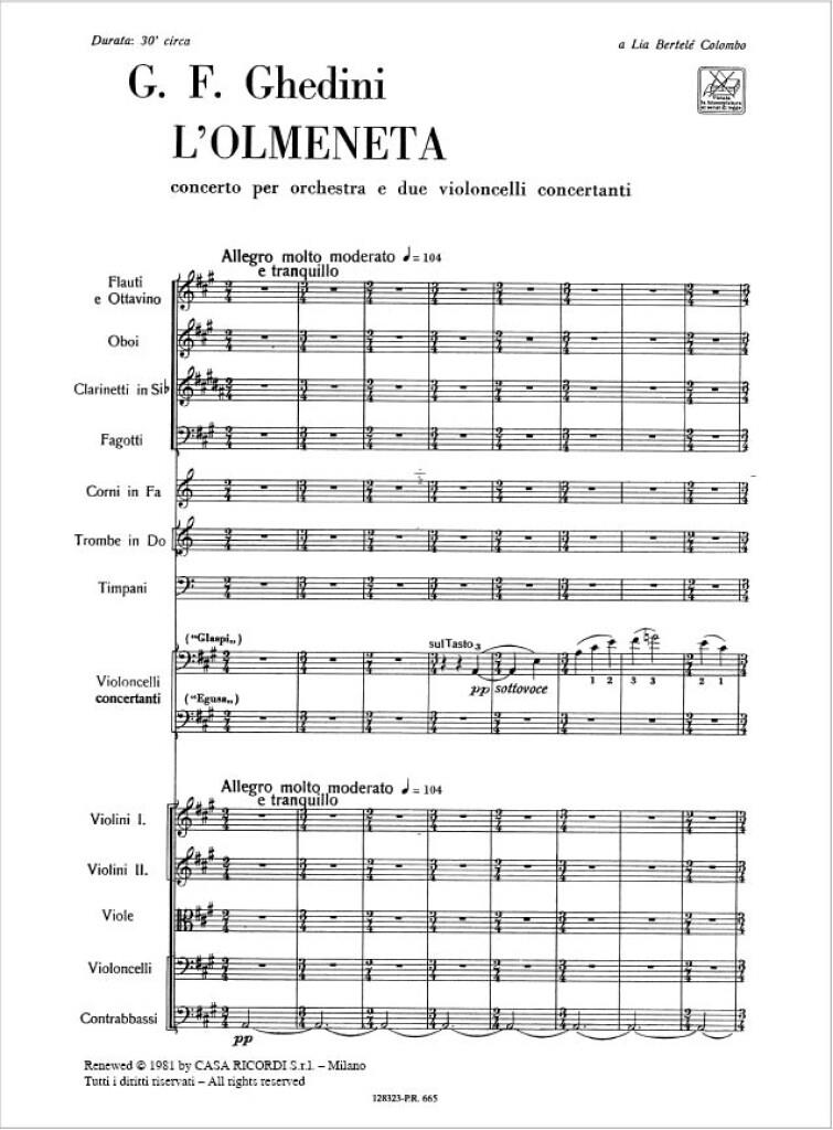 Concerto Per Orch. E 2 Vc. Concertanti Detto 'L'Olmeneta'