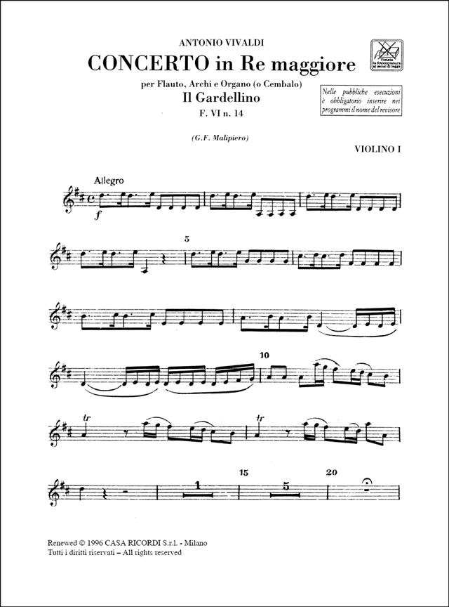Concerto In Re Magg. Il Gardellino F.VI N.14 Set (Malipiero)
