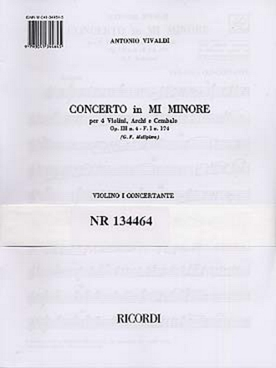 Conc. Per Vl. Archi E B.C.: Per 4 Vl. In Mi Min. Op. III N 4 Rv 550 - F.I/174 (VIVALDI ANTONIO)