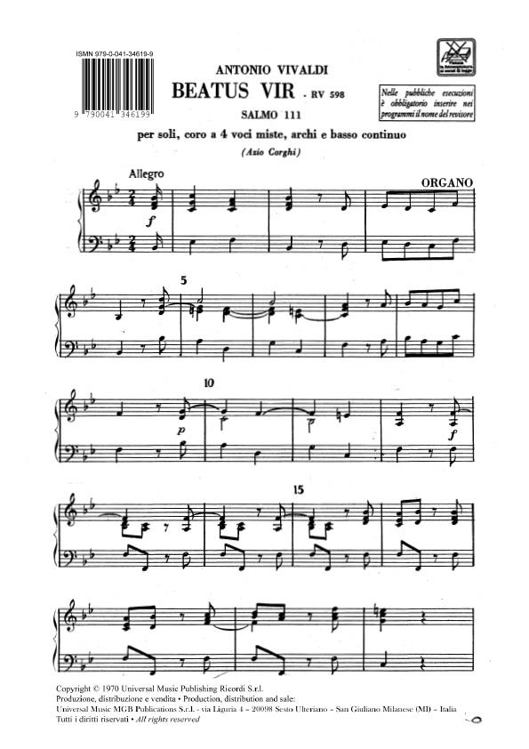 Beatus Vir. Salmo 111 Per 2 S. E C. Solisti, Coro A 4 Vocimiste E Orch. Rv 598