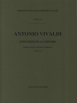 Concerto Per Fg., Archi E B.C.: In La Min. Rv 499 - F.VIii/12 Tomo 223 (VIVALDI ANTONIO)