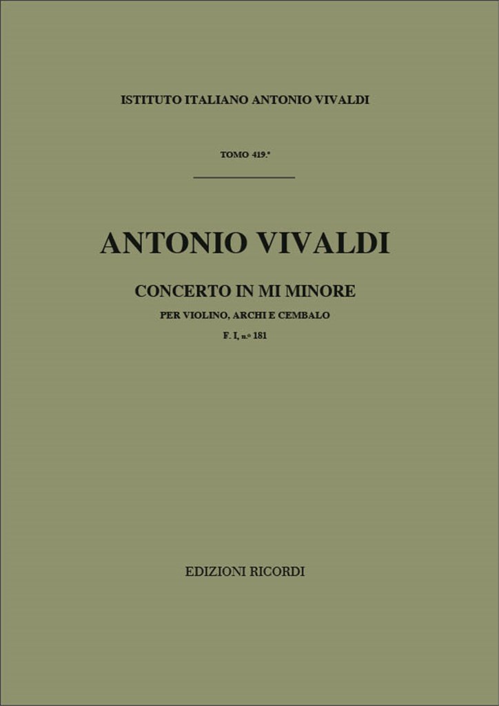 Concerto In Sib Maggiore Per Violino Archi Cembalo E Organo Rv 383 F. I N. 180 - Tomo 418 (VIVALDI ANTONIO)