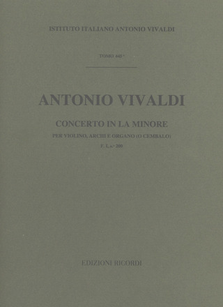 Concerto Per Vl., Archi E B.C.: In La Min. Op. VIi L.I N.4 - Rv 354 - F.I/200 Tomo 445 (VIVALDI ANTONIO)