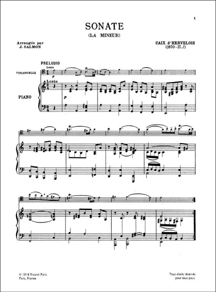 D'Herveloix Sonate En La Mineur Violoncelle Et Piano (Salmon