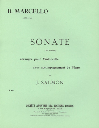 Sonate En Mi Mineur (Salmon) Violoncelle Et Piano