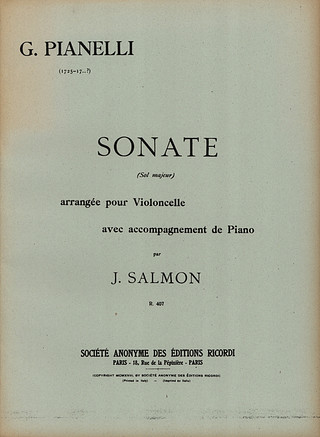 Sonate En Sol Violoncelle Et Piano (Salmon