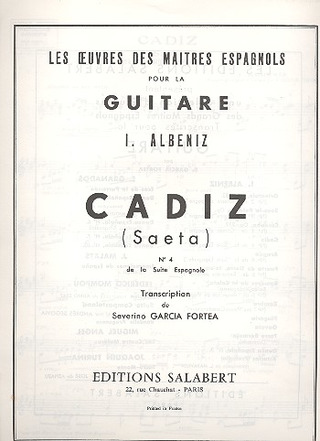 Cadiz Suite Espagnole N 4 (Garcia) Guitare (ALBENIZ)