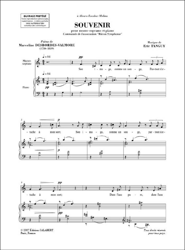 Souvenir Pour Mezzo-Soprano And Piano (TANGUY ERIC)