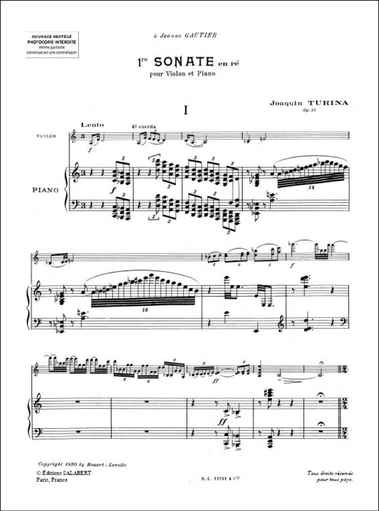 Sonate N 1 Op. 51 Violon/Piano (En Re Mineur (TURINA JOAQUIN)