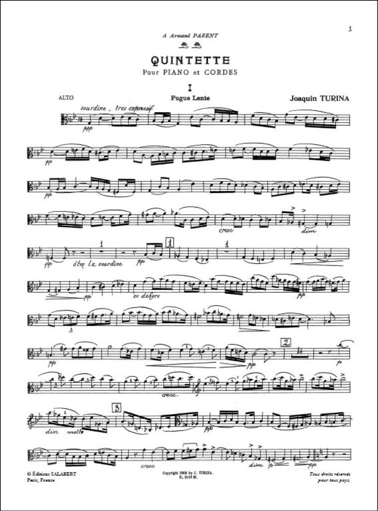 Quintette, Op. 1 Pour Piano Et Quatuor A Cordes (TURINA JOAQUIN)