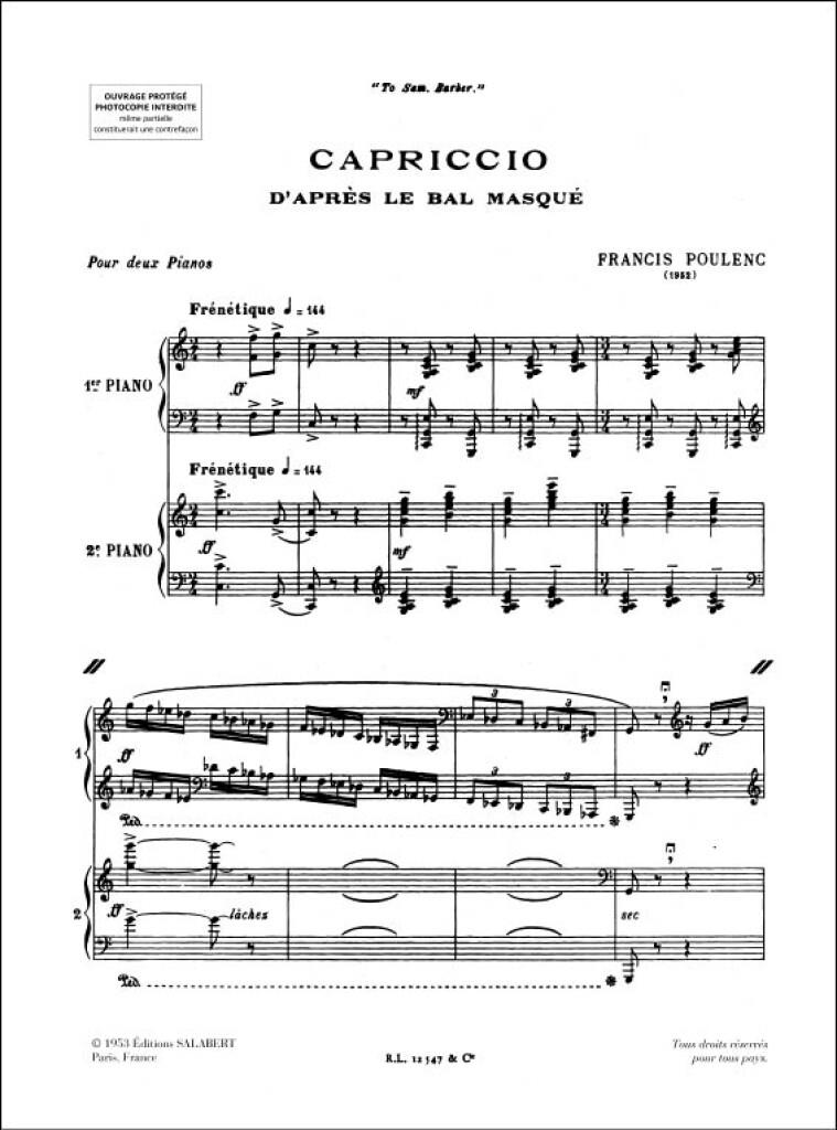 Capriccio D'Apres Le Bal Masque 2 Pianos Reduction