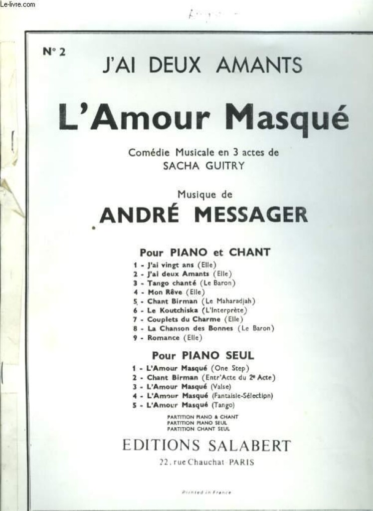 Amour Masque Fantaisie Piano (MESSAGER ANDRE)