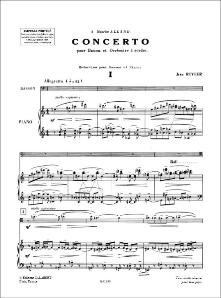 Concerto Basson-Piano Reduction (RIVIER JEAN)