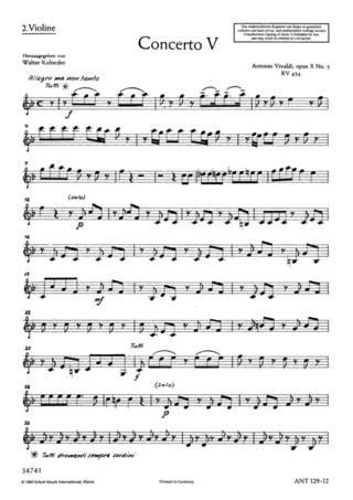 Concerto #5 Op. 10/5 Rv 434/Pv 262 (VIVALDI ANTONIO)