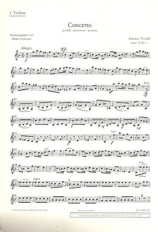 Concerto G Minor Op. 12/1 Rv 317 / Pv 343 (VIVALDI ANTONIO)