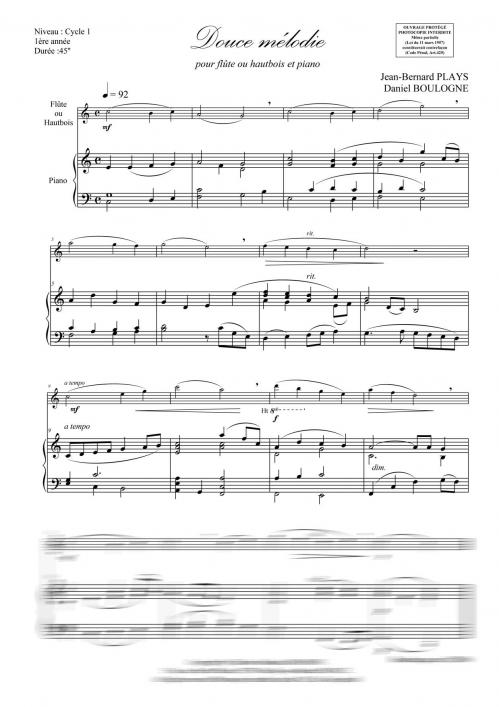Douce Mélodie (Flûte Ou Hautbois Et Piano)
