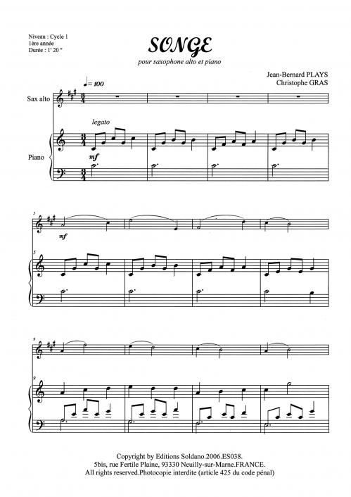 Songe (Saxophone Et Piano)