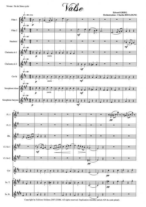 Valse (2 Flûtes, Hautbois, 2 Clarinettes, Cor, Sax Ténor Et Baryton)