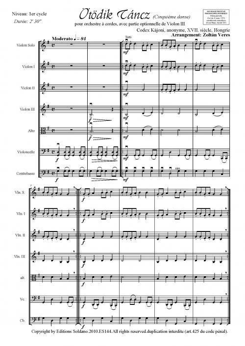 Ötödik Táncz (Pour Orchestre A Cordes + Partie Opt. De Violon III)