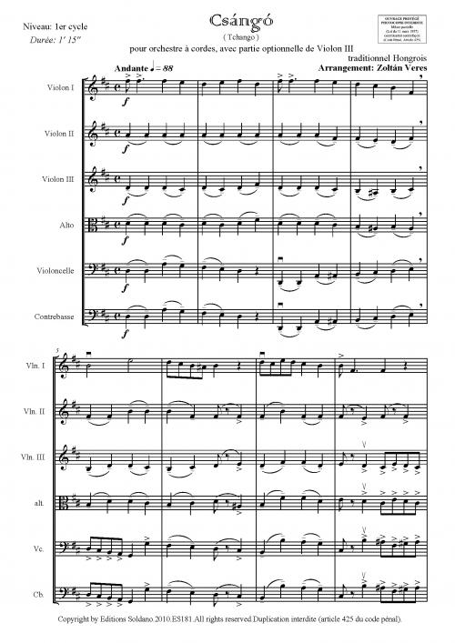 Csángó (Pour Orchestre A Cordes + Partie Opt. De Violon III)