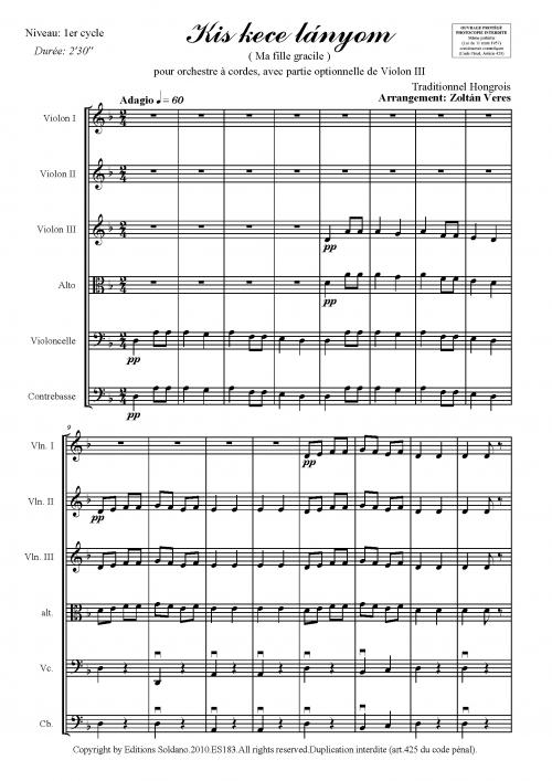 Kis Kece Lányom (Pour Orchestre A Cordes + Partie Opt. De Violon III)