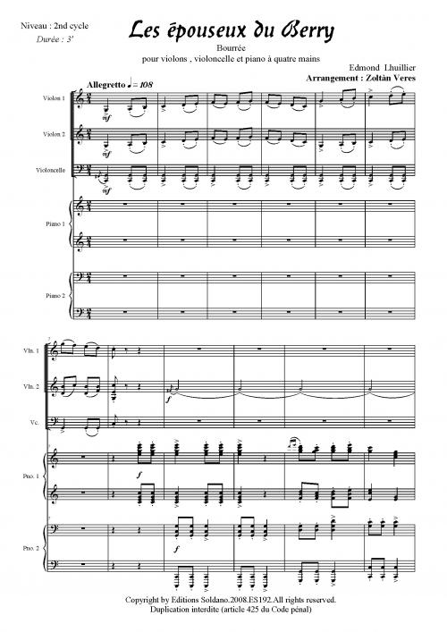 Les Epouseux Du Berry (2 Violons, Violoncelle Et Piano A 4 Mains)