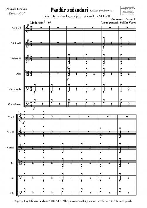 Pandúr Andanduri (Pour Orchestre A Cordes + Partie Opt. De Violon III)