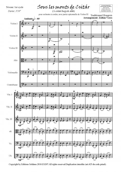 Sous Les Monts De Csitàr (Pour Orchestre A Cordes + Partie Opt. De Violon III)