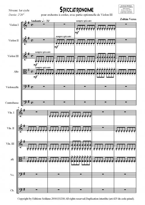 Spiccatronome (Pour Orchestre A Cordes + Partie Opt. De Violon III)