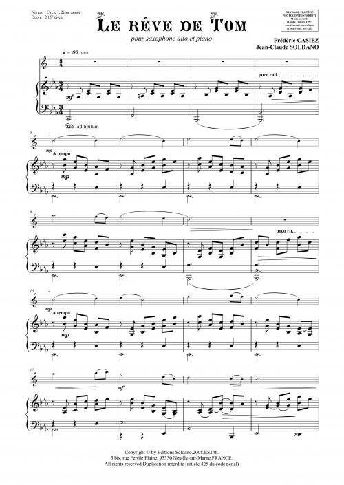 Le Rêve De Tom (Saxophone Et Piano)