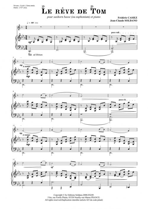 Le Rêve De Tom (Saxhorn Basse Ou Euphonium Et Piano)