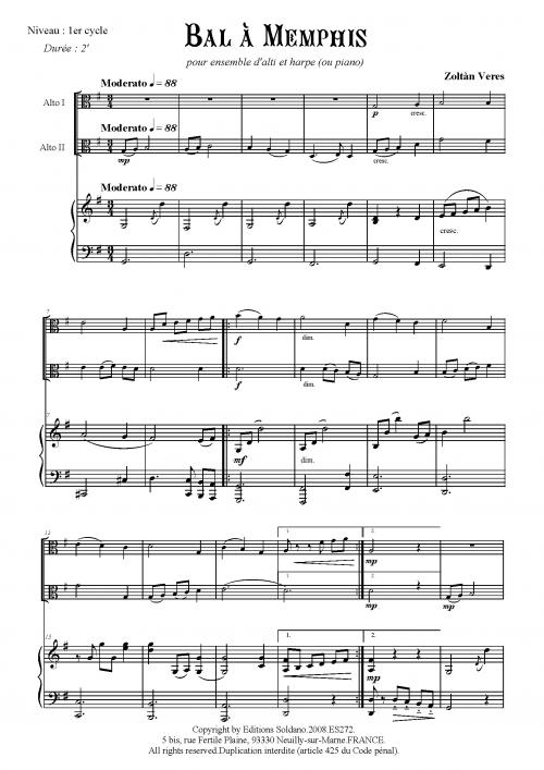 Bal A Memphis (Ensemble D'Alti Et Harpe Ou Piano)