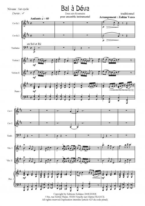 Bal A Déva (2 Violons, 2 Cors, Piano Et Timbales)