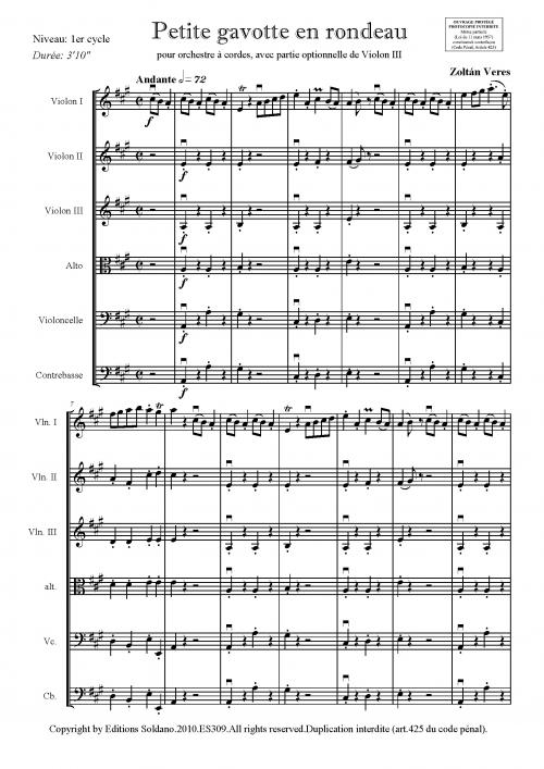 Petite Gavotte En Rondeau (Pour Orchestre A Cordes + Partie Opt. De Violon III)